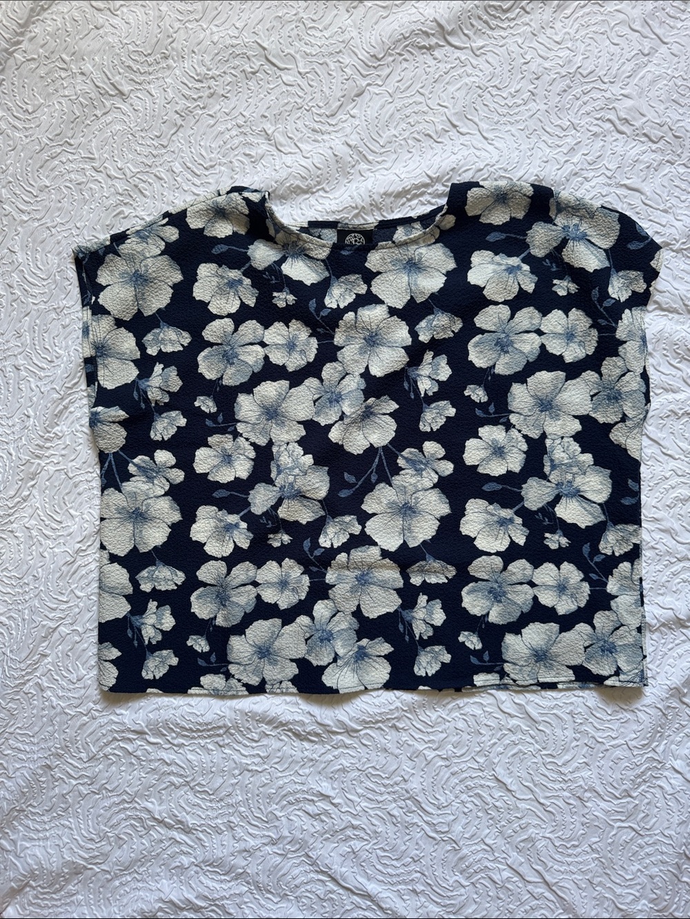 bobeau Navy Floral Boxy Camisole with Cream Blooms
